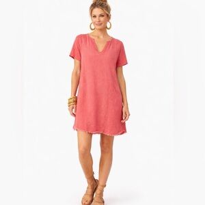 NWT XCVI Edlyn Cotton Linen Gauze Dress Coral Curved Raw Hem Pockets Sz S💛